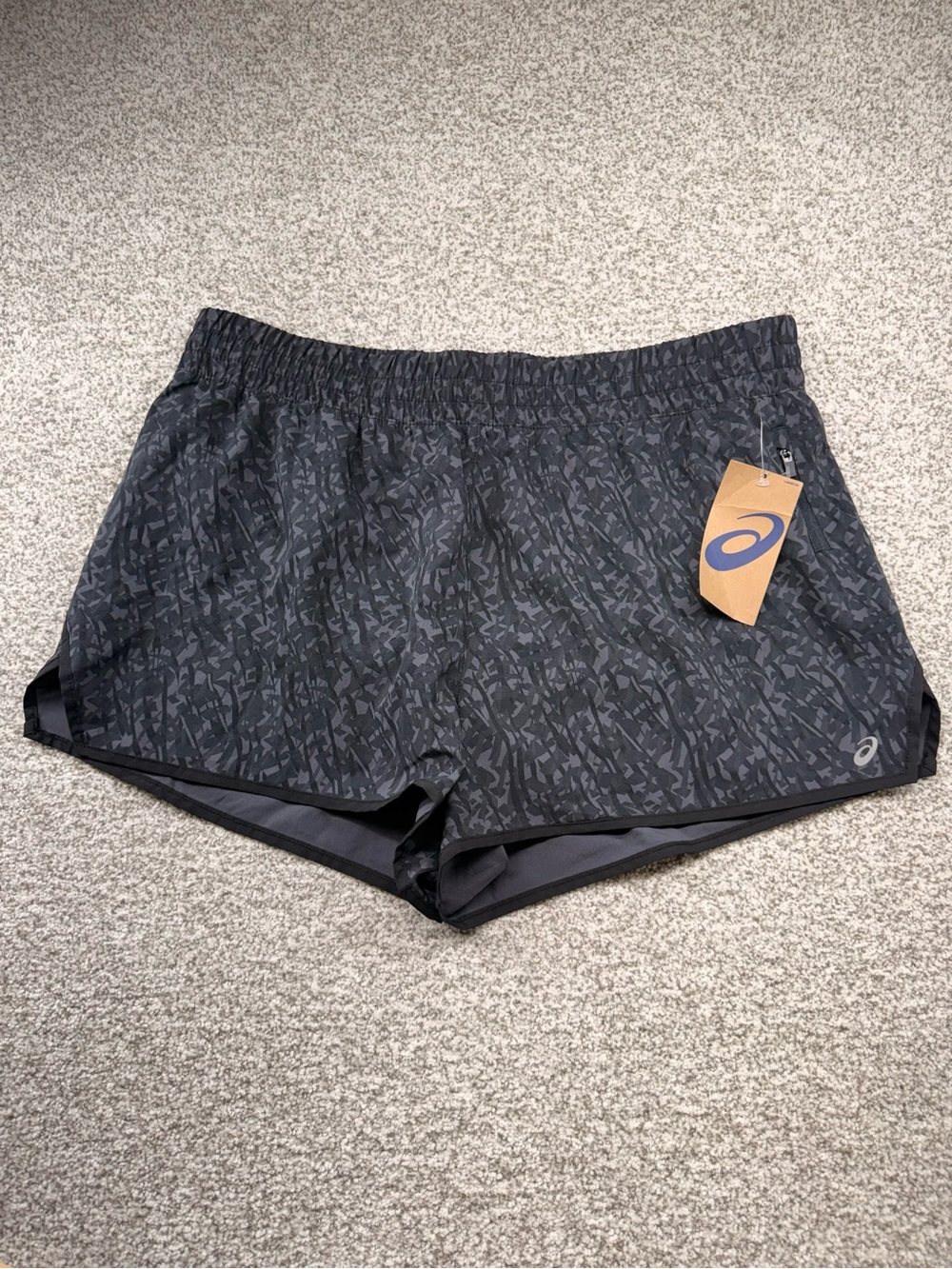 NWT Women's‎ ASICS Athletic Black Patterned Woven Lined Running Shorts Size XL